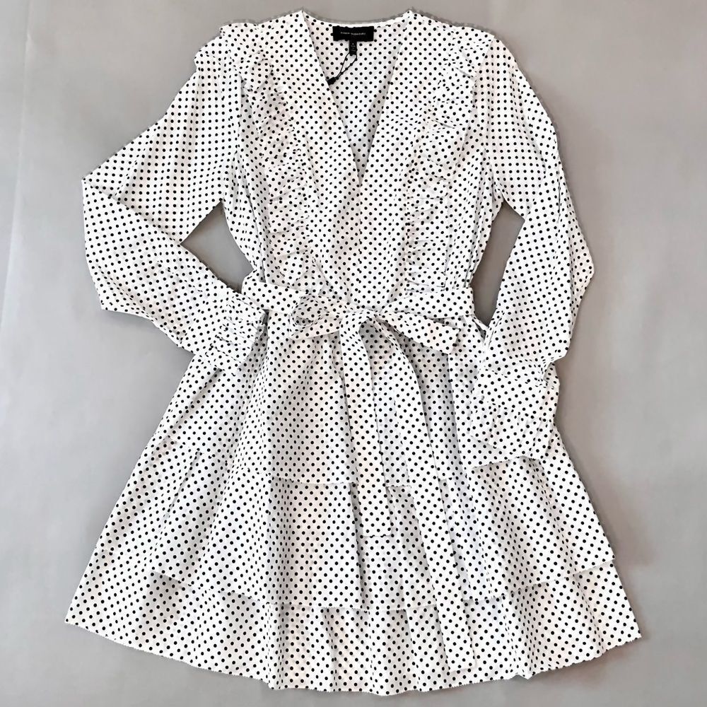 ROBERT RODRIGUEZ EMERY POLKA DOT MIDI DRESS WHITE COTTON SILK VOILE RUFFLE WRAP